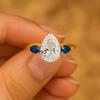 Pear Moissanite Engagement Ring In Yellow Gold Plated – Three Stone Prong Setting Bridal Ring, Pear Cut Anniversary Ring, Promise Gift for Her