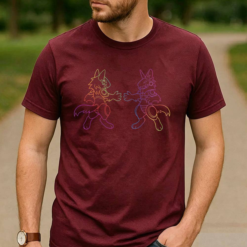 Rainbow Line Two Protogen Furry Robot TShirt Cotton Short Sleeve Neon Futurism Fursona Casual Unisex Graphic Tees