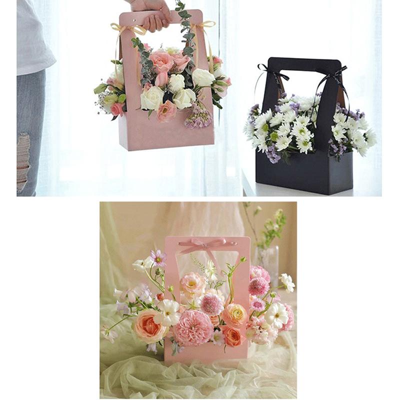 Двусторонняя водонепроницаемая крафт-бумага Портативная цветочная корзина с ручкой для букета в подарок
