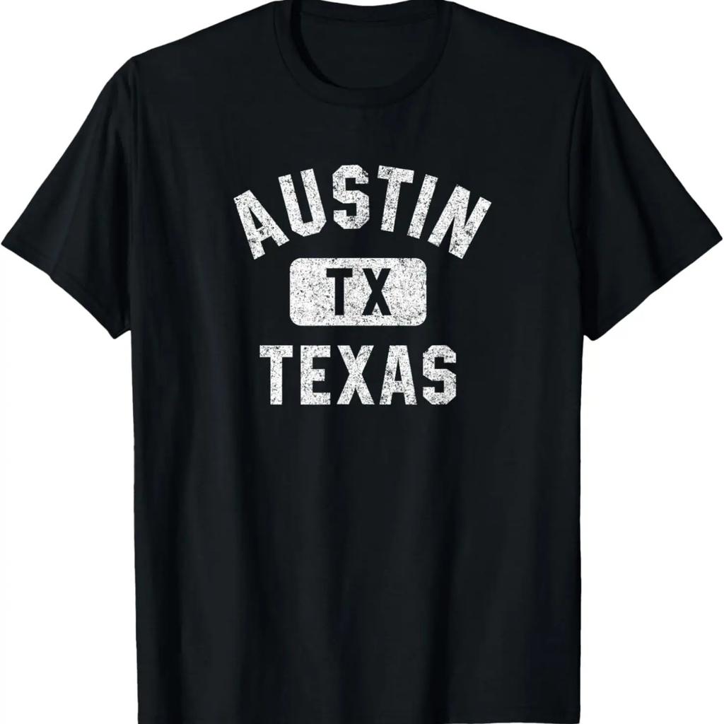 Austin TX Texas Gym Style Distressed White Print T-Shirt