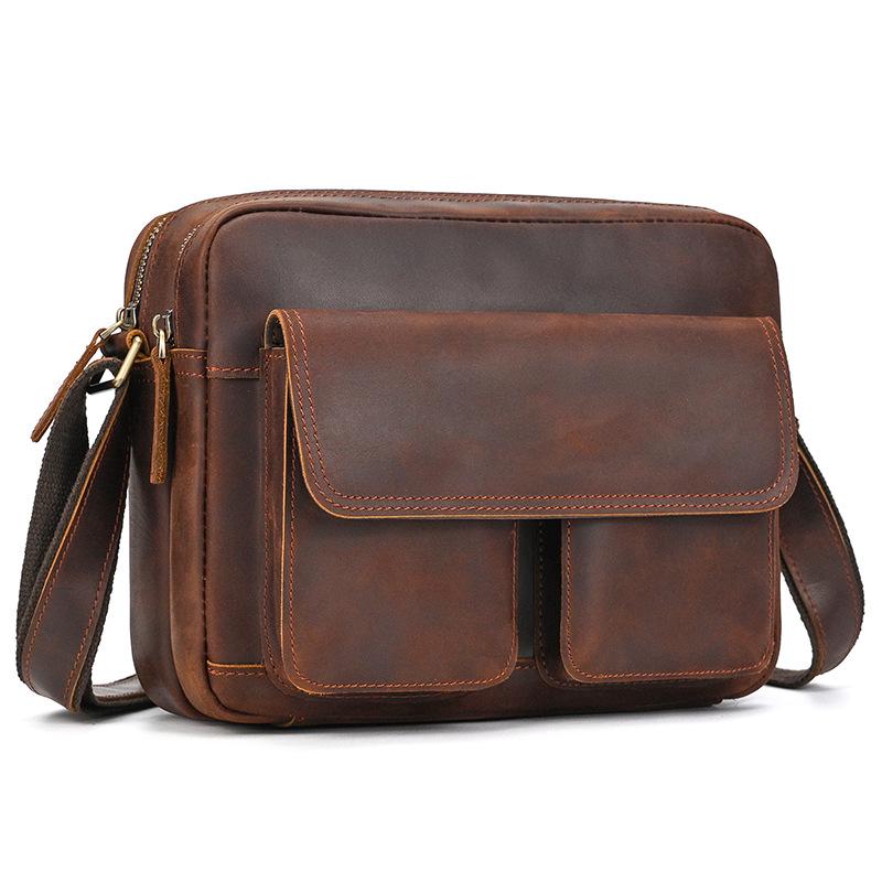 Мужская сумка-мессенджер из натуральной кожи Crazy Horse - стильная сумка через плечо для iPad