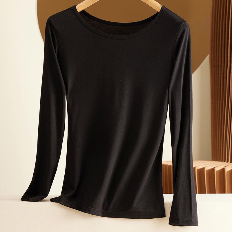 Женский модальный топ с длинным рукавом и круглым вырезом – Тонкий осенне-зимний свитер, Большой размер