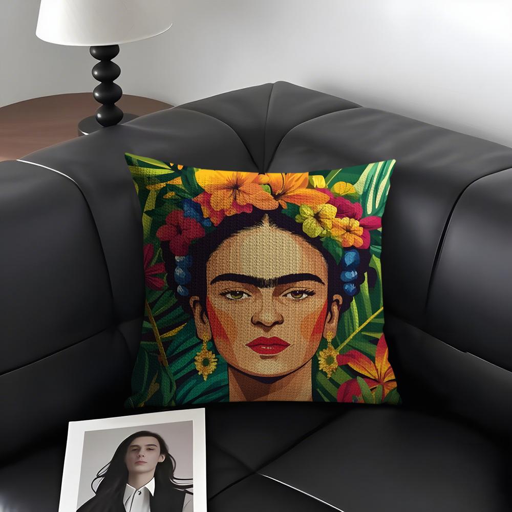 FFridas Painting Art Fashion Cushion Cover Natural Linen Organic Fabric DoubleSided Printing Sofa Home Decor Gift Pillow Case