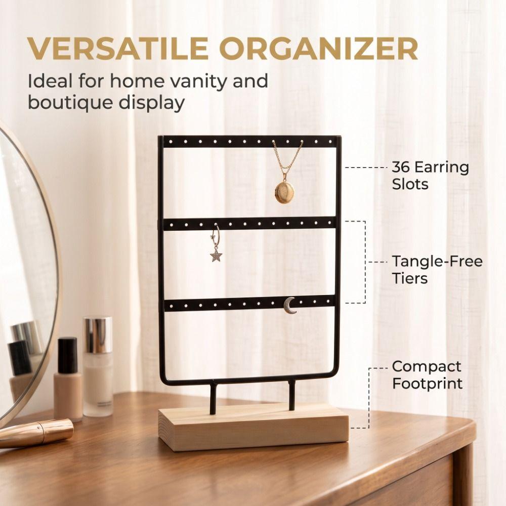 36 Holes Earring Holder Stand Wood Iron Earring Display Stand Jewelry Storage Rack Jewelry Display