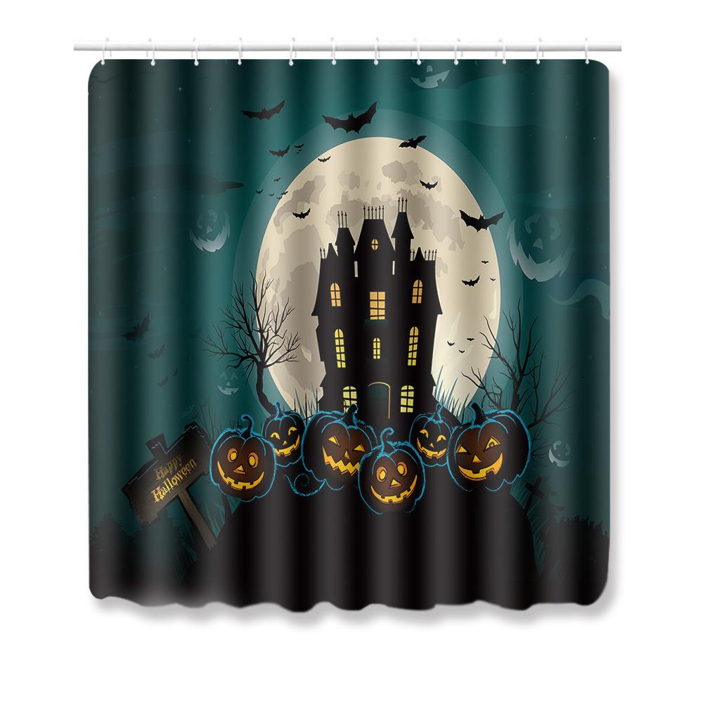 Halloween Shower Curtain Floor Mat Combination Four-Piece Set Bathroom Toilet Carpet Shower Room Foot Mat