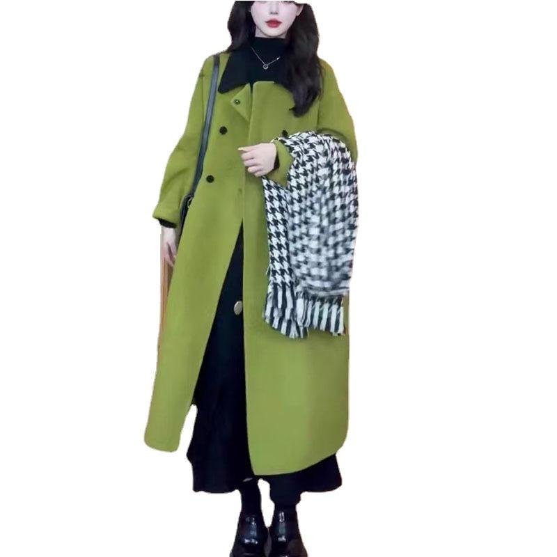Пальто шерстяное средней и длинной длины цвета авокадо в стиле французской Хепберн, нежное модное красивое пальто типа H