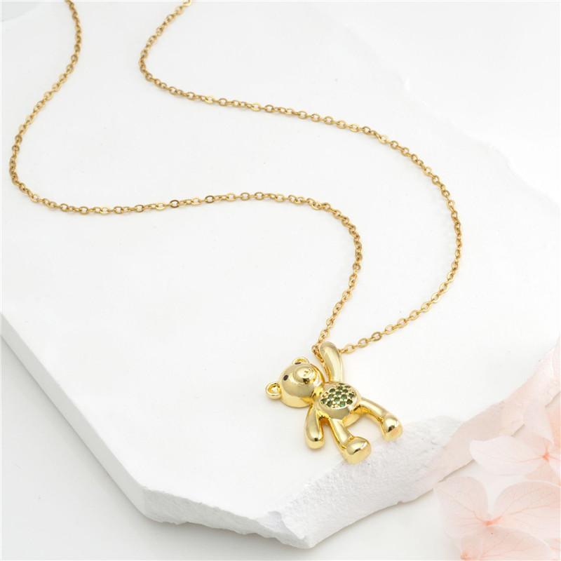 Cute Cartoon Bear Zircon Pendant Necklace Stainless Steel Chain High Grade Animal Choker Jewelry Party Gifts For Women Girls