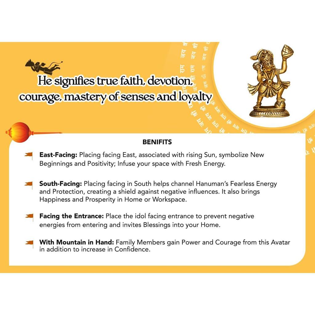 100% Чистая латунь Мурти Ханумана Джи для домашней пуджи | Идол Господа Ханумана для стола, автомобиля и домашнего декора
