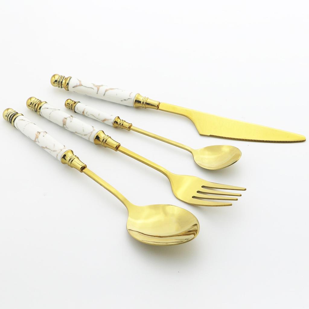 Керамические столовые приборы с креативной ручкой, свадебный набор столовых приборов, золотая вилка для торта, кофейная ложка, нож, набор посуды для ужина