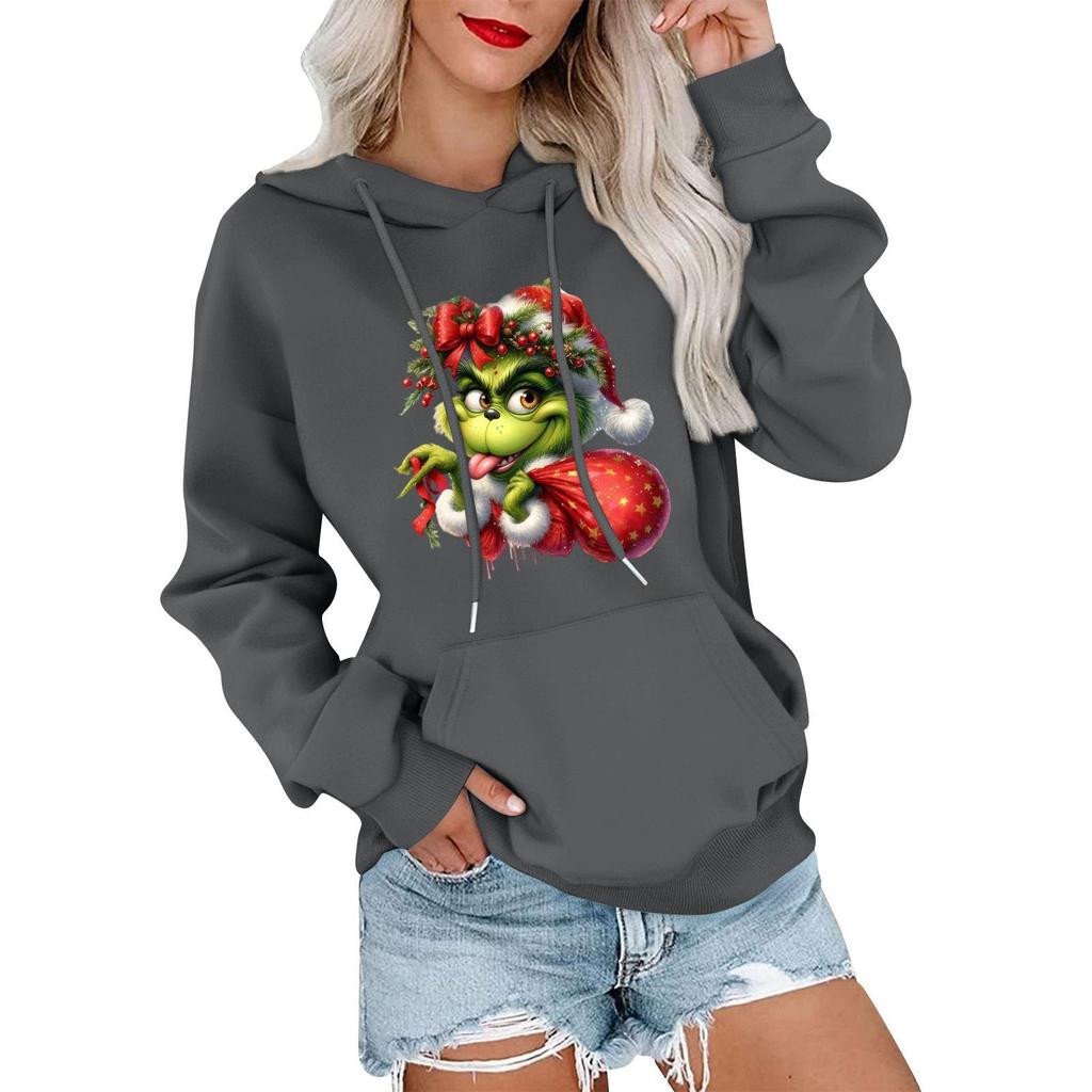 Women's Casual Comfortable Neck Hooded Long Sleeve Christmas Print Warm Sweatshirt