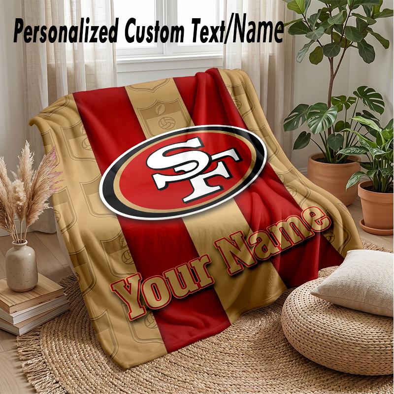 San Francisco 49ers Custom Flannel Throw Blanket Print Your Name Text Soft Warm Blanket Holiday Present