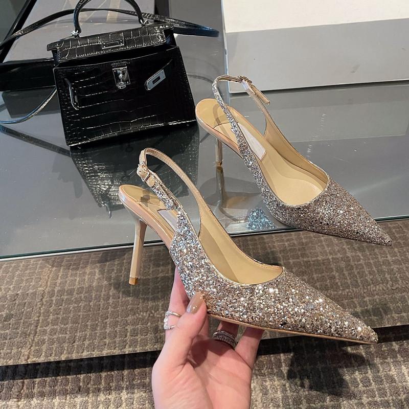 Autumn Stiletto Pointed High Heels Women 'S Shoes Sequined Bridesmaid Mid -Heel Sandals Women