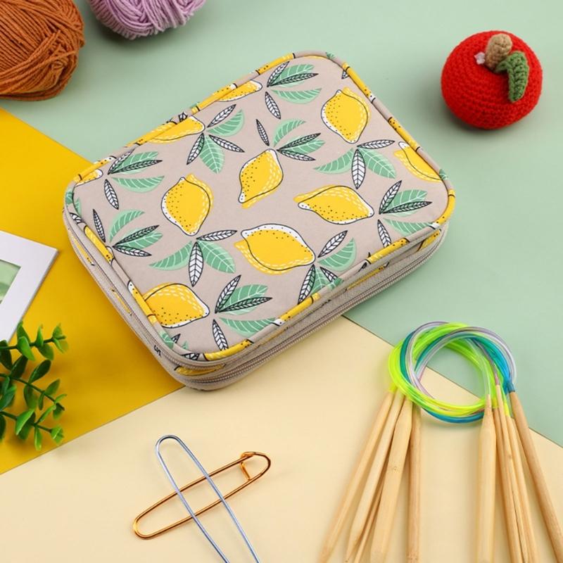 Crochet Hook Case Yellow Lemon Storage Bag Knitting Needle Carrying Bag Storage Case Double Organiser Bag for Crocheting
