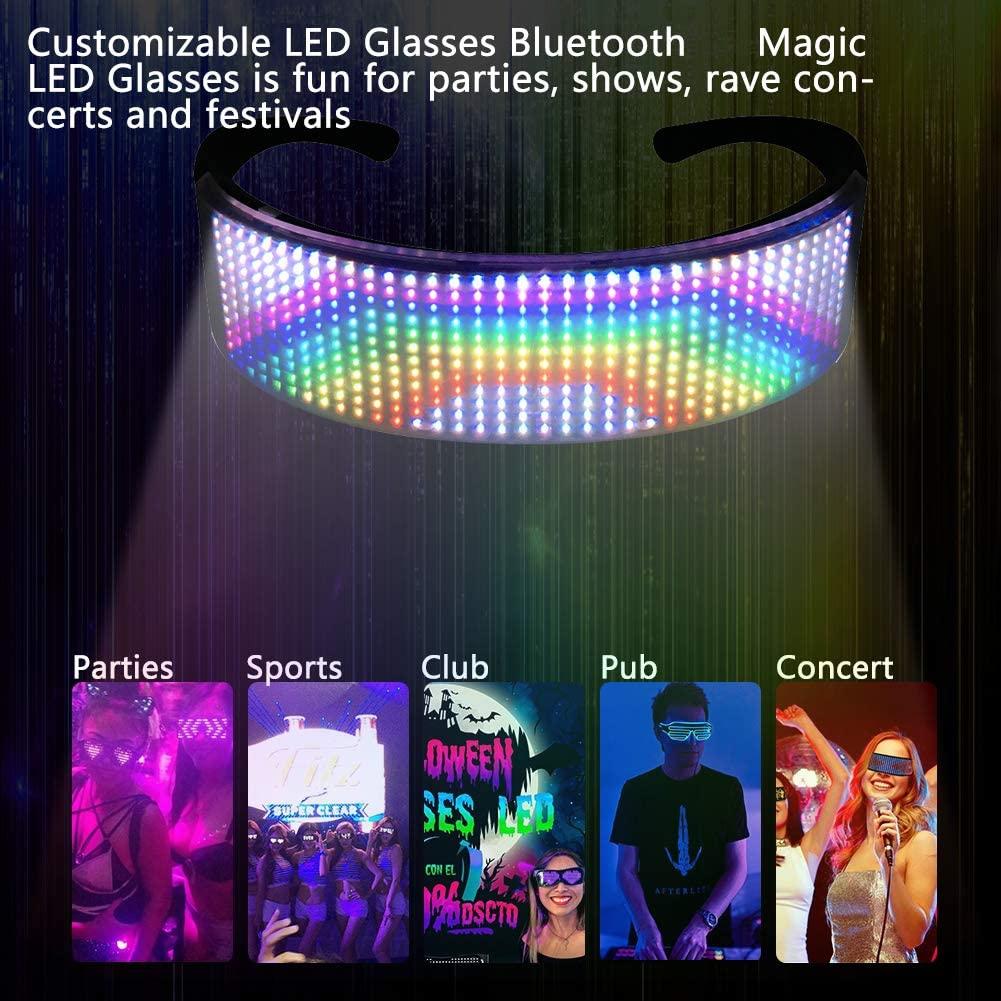 Customizable Full Color Shining Glasses, Programmable Bluetooth 4.0 RGB Fullcolor Glowing LED Glasses, USB Rechargeable Glasses