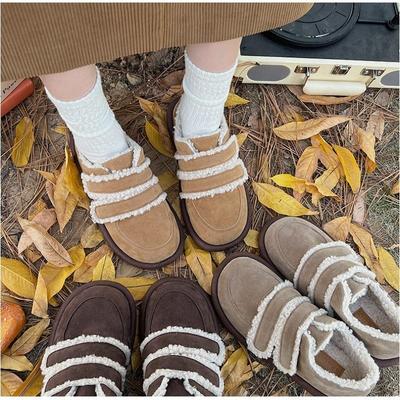 Туфли на толстой подошве с ворсом для женской верхней одежды, новые осенне-зимние с толстым бархатом, теплые и нескользящие, ретро-хлопок