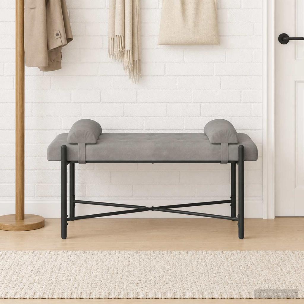 Button Tufted Bench with Cushions Light Gray 110 x 40 x 46 cm Velvet