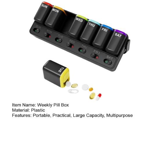 Weekly Pill Organizer Leakproof Large Capacity Multipurpose Compact Portable 7-Day Travel Pill Case Daily Medicine Organizer