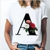 26 Alphabet Letter Women T-shirt Girl A To Z Alphabet Combination Flowers Short Sleeve Casual Korean Style Tops,Drop Ship
