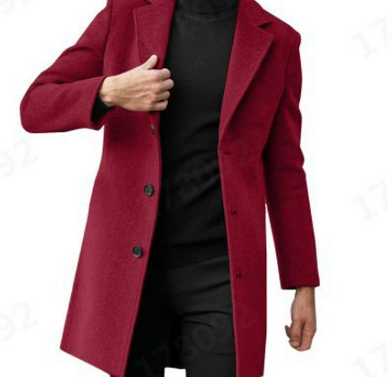 Men's Korean Style Wool Slim Fit Mid-Length Trench Coat
