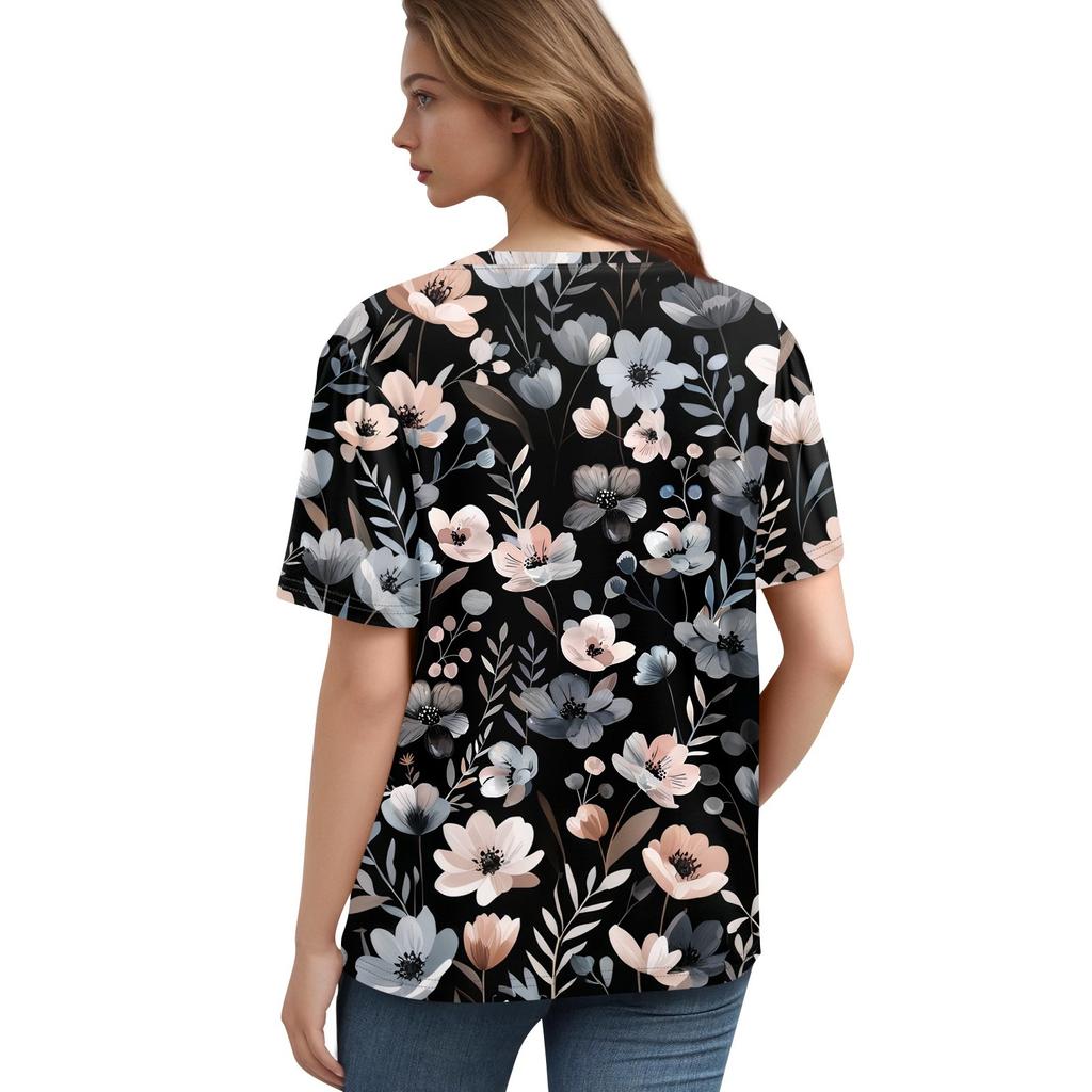 Женский модный повседневный свитер с коротким рукавом и принтом на пуговицах и V-образным вырезом