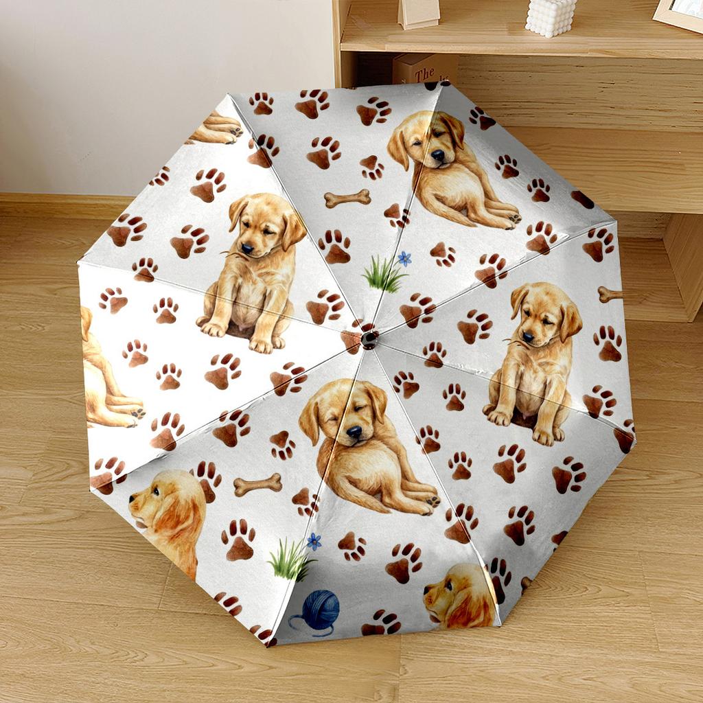 Puppies And Paw Prints Pattern Portable Automatic Umbrella With 8Rib Foldable Design Travel Essential Fashionable Perfect Gift For Womenment46