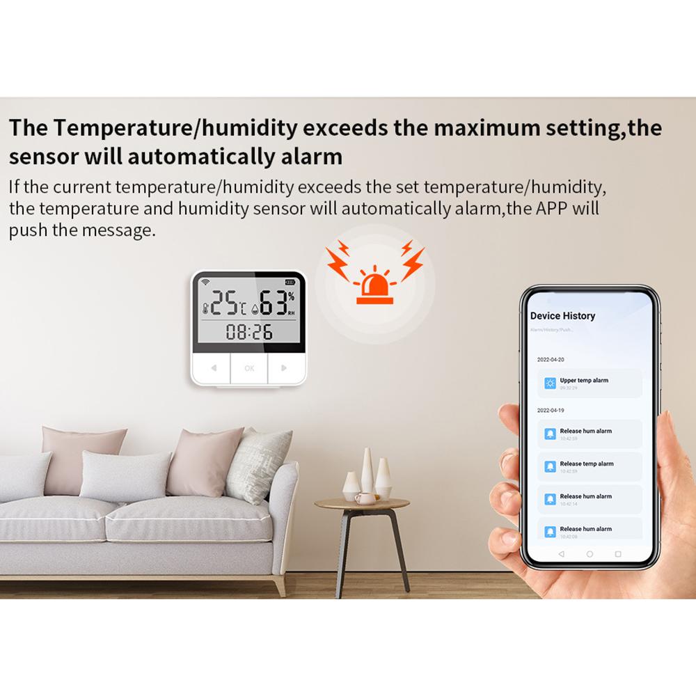 Интеллектуальные датчики температуры и влажности Wi-Fi, большой дисплей времени для домашнего офиса, спальни, кухни
