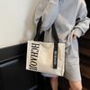Letter Print Canvas Shoulder Bag Women's Travel Large Capacity Tote Bag Student Class Commuter Bag