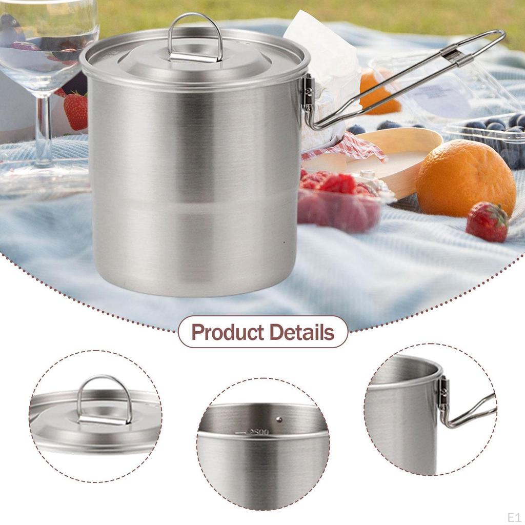 Camping Pot Outdoor Camp Ultralight 304 Stainless Steel with Lid Cookware for Backpacking