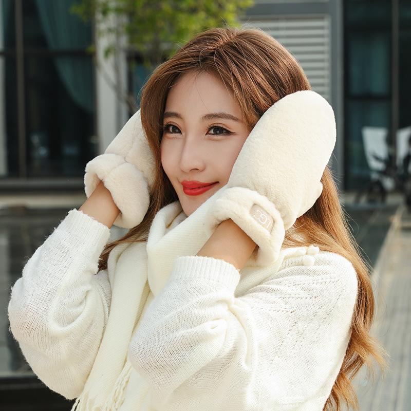 Женские перчатки на зиму с плюшем, утолщенные, теплые, ветрозащитные, новые, морозостойкие и холодостойкие, милые плюшевые перчатки