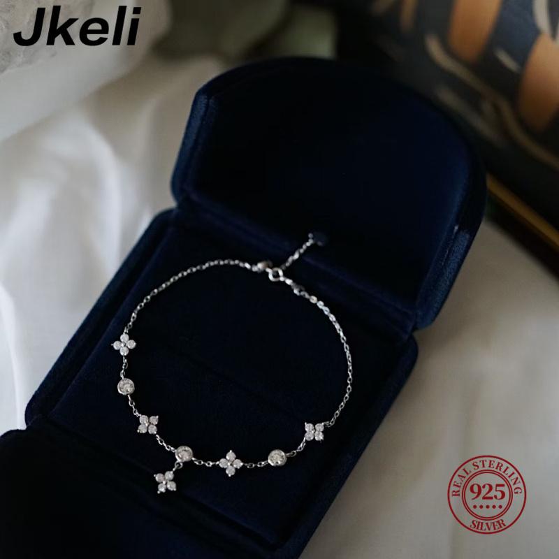 Jkeli 925 Silver Plated 18k Gold Shiny Zircon Flower Bracelet for Women Girl Korean Temperament Exquisite Jewelry Gifts