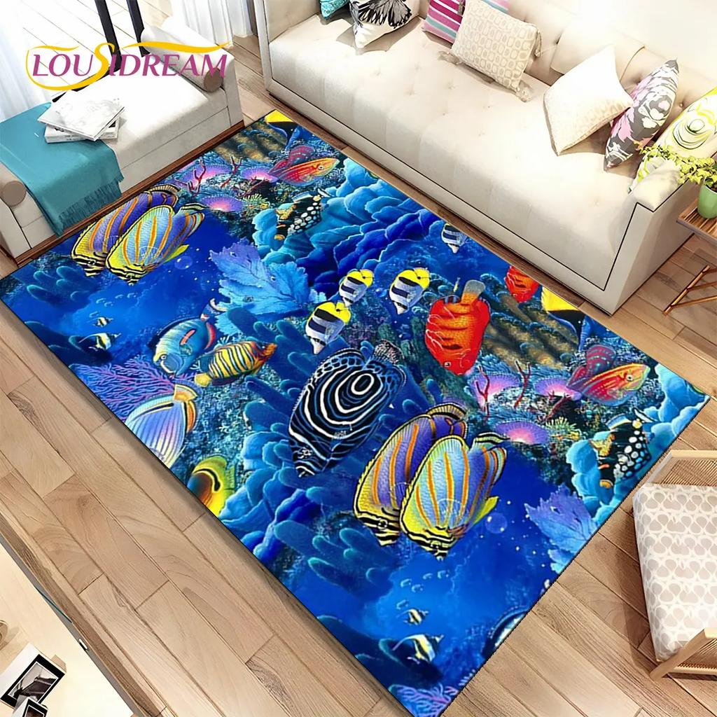 3D коврик для морского дна, подводный мир, дельфин, черепаха, коврик для гостиной, спальни, дивана, коврик, детский нескользящий напольный коврик