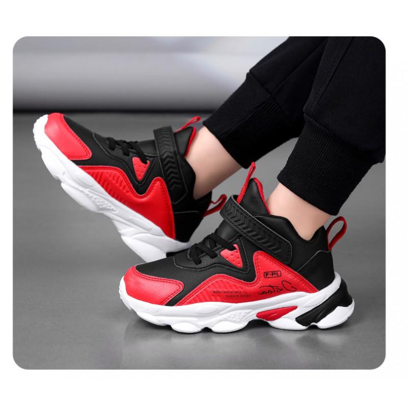 Kids Running Shoes Boys Girls Waterproof Synthetic Leather Casual Sport Sneakers With Velcro