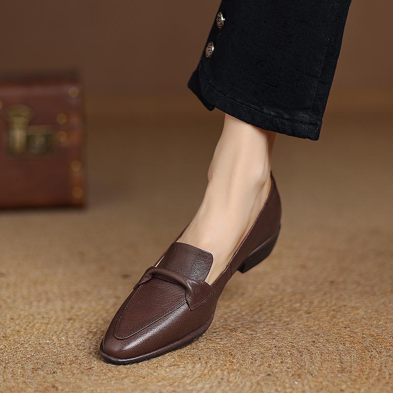 Модные лоферы женские туфли-лодочки 2025 новая весна острый носок слипоны женские туфли из натуральной кожи на низком каблуке женские туфли уличной моды