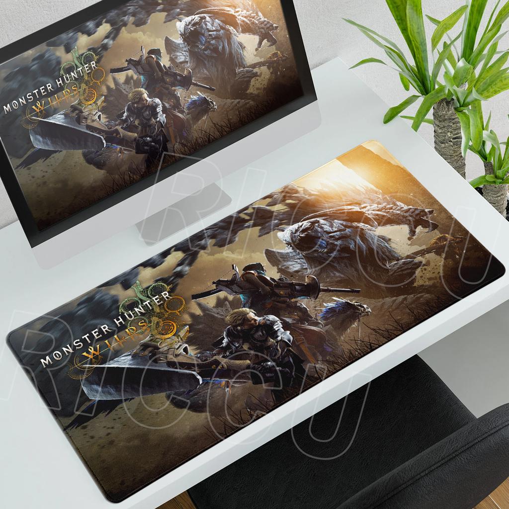 Большой коврик для мыши Игра Monster Hunter Wilds Коврик для мыши XXL Натуральная резина Клавиатурный коврик Офисный коврик для стола Компьютерные игровые аксессуары