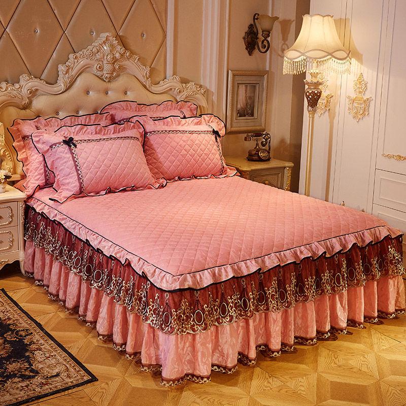 Европейский стиль, зимний теплый бархатный подзор для кровати, цельный стеганый толстый короткий плюшевый покрывало, однотонное модное покрывало, простыня