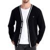 Men's Winter V-neck Long Sleeve Contrast Color Trimming Jacket Men's Loose Solid Color Knitted Cardigan