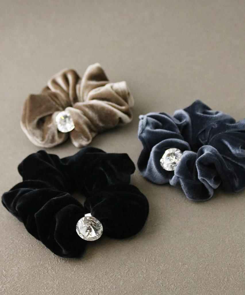 VINGTAINE Scrunchie with Swarovski Single Simple Hair and Casual for Adults Crystals, Velvet, Crystal, Accessory, Cute, Stylish, (HS-195-BK)
