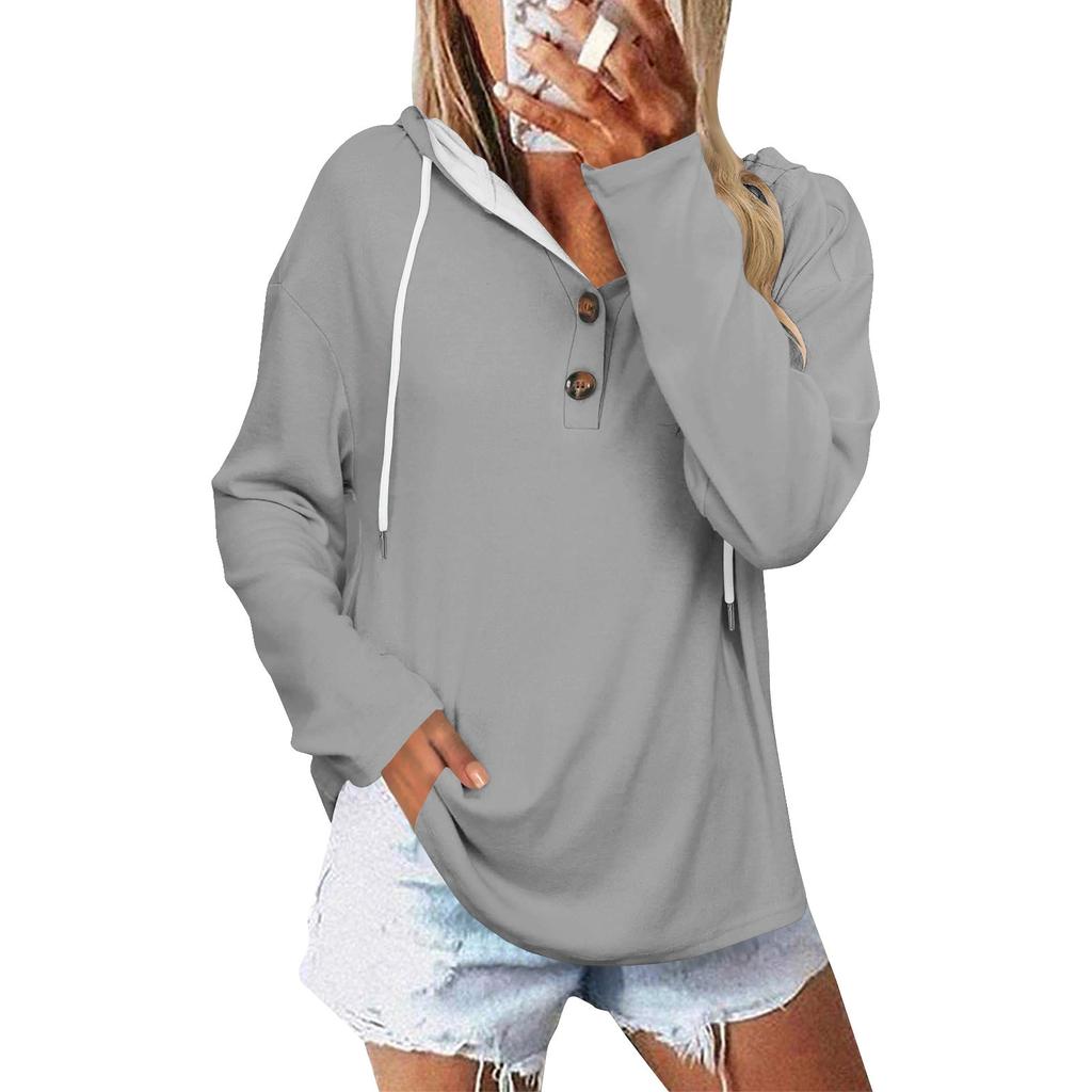 Women's Fashionable Casual Long Sleeved Solid Color Shoulder Hooded Top