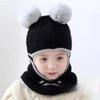 Детская зимняя шапка с помпоном, детские вязаные шапки, шапка для маленьких девочек и мальчиков с теплой флисовой подкладкой, шапки для детей