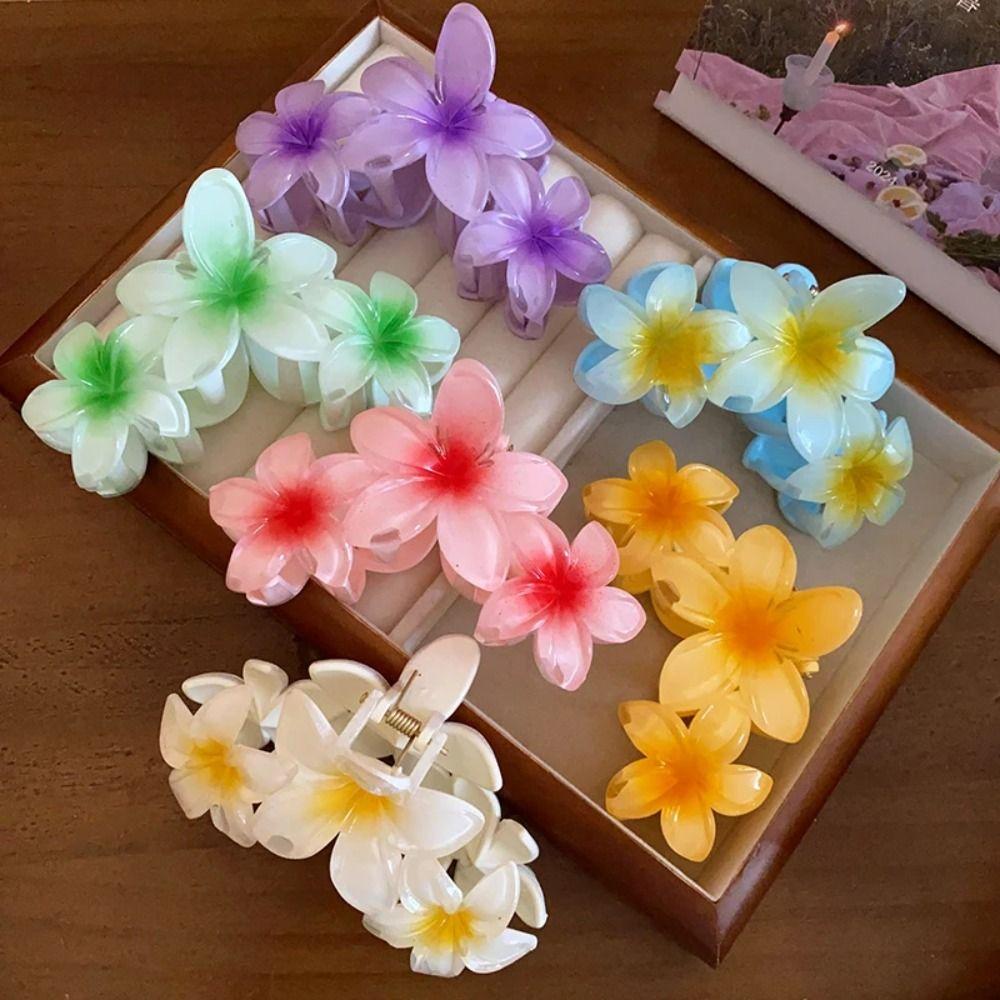 Gradient Design Hair Clip Claws Plumeria Shark Hair Claw Colorful Gradient Flower Clips Girls Gift