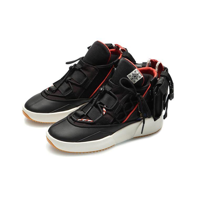 Li Ning CF Серия Su Ткань Удобные Универсальные Обертывающие Нескользящие Износостойкие Кроссовки Средней Высоты Мужские Кроссовки Черные AGLQ127-1