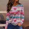 Women's Fashion Hem Slit Casual Christmas Printed Round Neck Long Sleeve Top