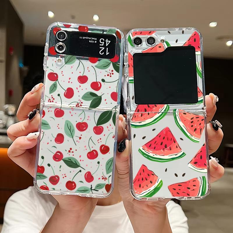 Для Samsung Galaxy Z Flip 3 4 5 6 7 Чехол Вишня Арбуз Фрукты Жесткий Прозрачный Складной Чехол Для Samsung Z Flip6 Flip5 Flip4 Flip