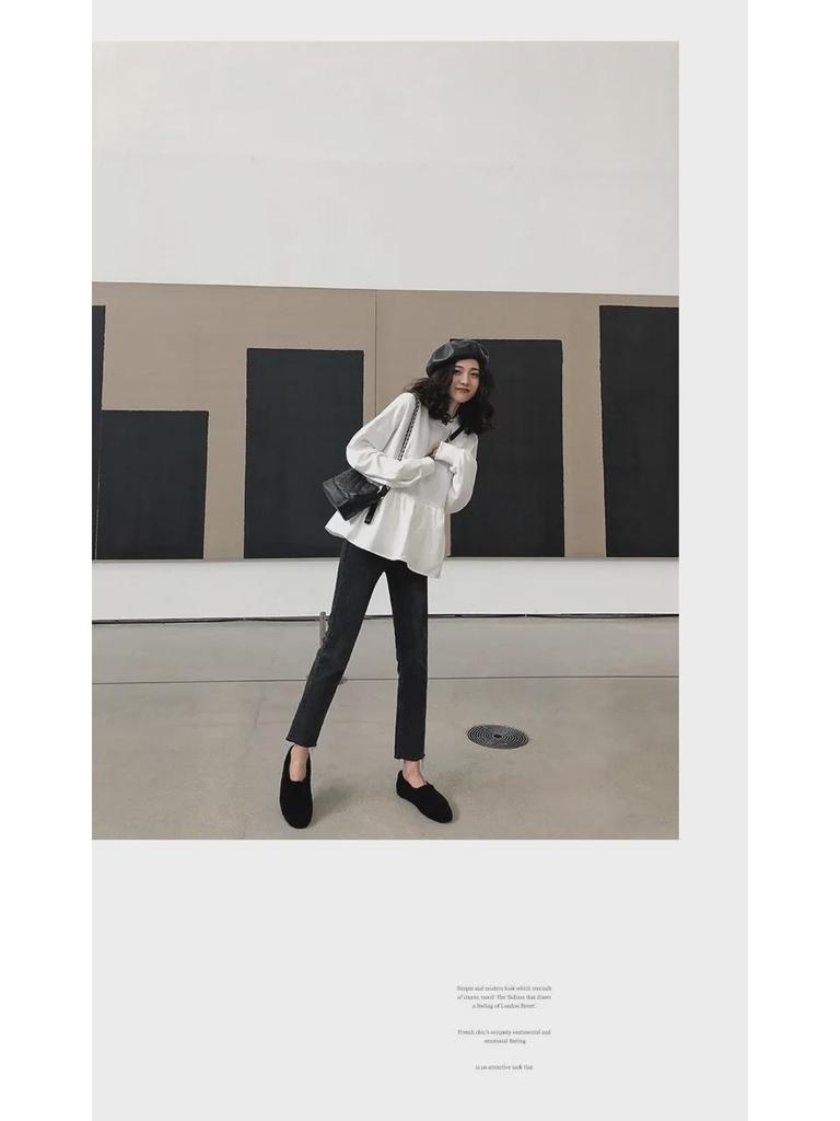 2023 Осень Корейский Женский Свободный Повседневный Однотонный Свитер-Футболка с Длинным Рукавом Тренд