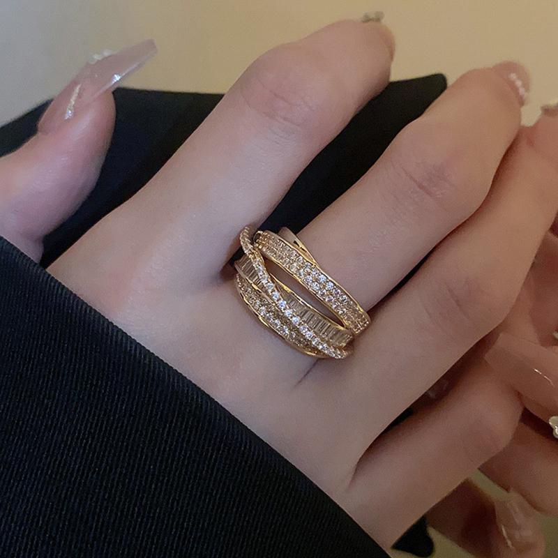 Zircon Multi-Layer Ring For Women Party All-Match Jewelry Vintage Opening Adjustable Finger Ring Shiny Combination Ring