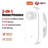 Tuya Zigbee Датчик присутствия человека + PIR Датчик обнаружения движения Детектор освещенности Умный радар 24 ГГц mmWave Поддержка Домашний помощник Google