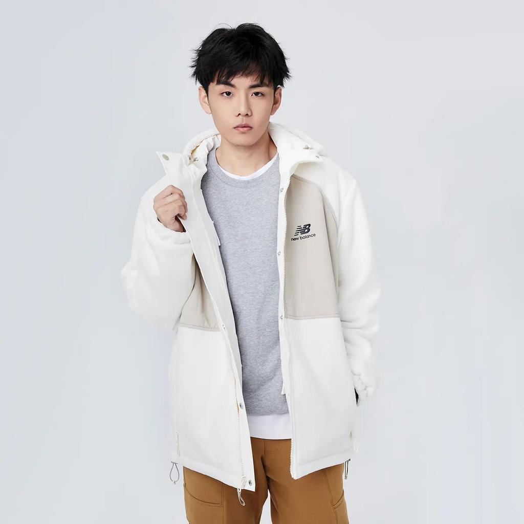 New Balance Velvet Jackets Unisex Ivory Hooded Moderate (Unisex) Velvet Jackets AMJ13383 MSU