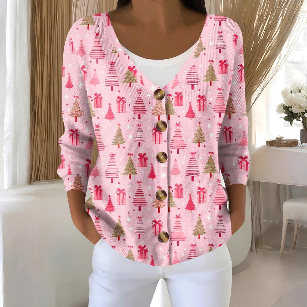 Women's Fashion Long Sleeve Christmas Snowman Snowflake Print Jacket Cardigan