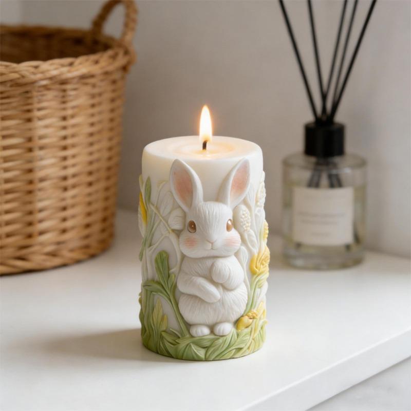 Easter Bunny Silicone Mold, 3D Bunny Columnar Candle Mold, Spring Bunny Relief Mold for Making Candles, Soaps, Resin and Plaster
