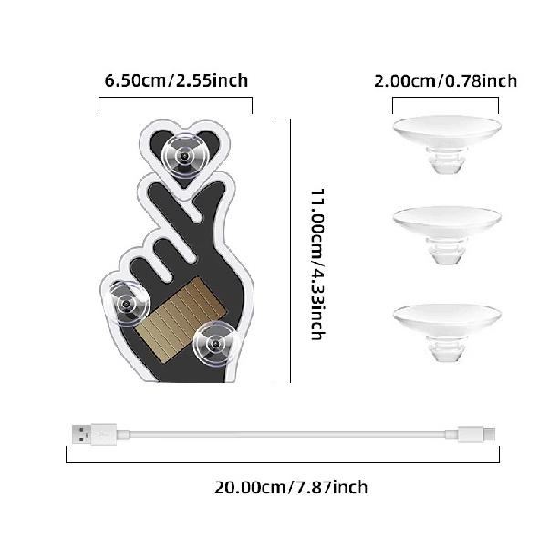 1/2PCS Car LED Solar Powered Heart-shaped Hand Gesture Atmosphere Light USB Charging Triangle Window Rear Window Decoration